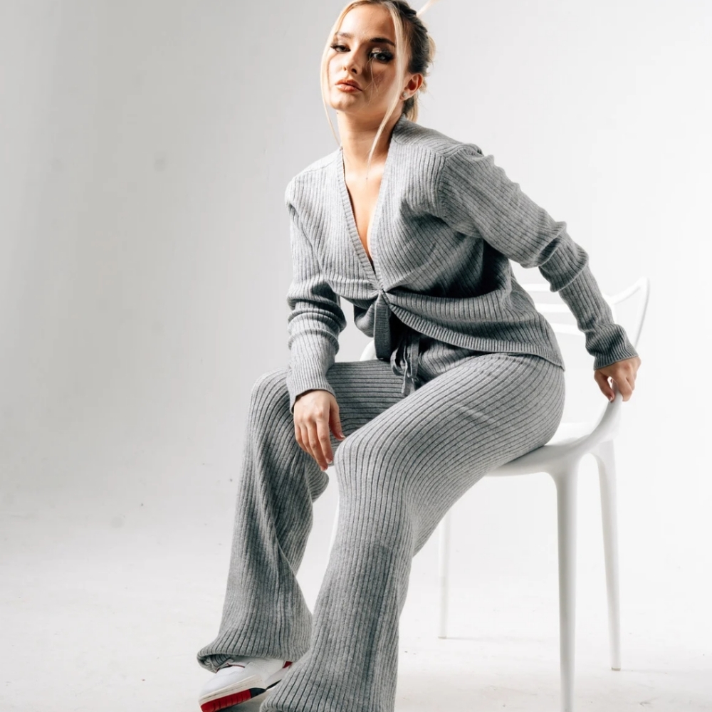 Ribbed Sweater pants H.gray